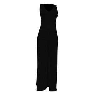 Black Cut Out Side Slit Shoulder-Strap Elegant Long Jumpsuit #Black #Cut Out #Deep V-Neck #Slit SA-BLL55539-1 Women's Clothes and Jumpsuits & Rompers by Sexy Affordable Clothing