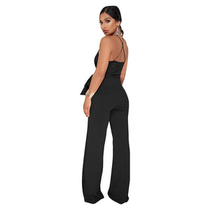 Straps Halter Women's Wide Leg Jumpsuits #Black #Straps #Deep-V SA-BLL55514-2 Women's Clothes and Jumpsuits & Rompers by Sexy Affordable Clothing