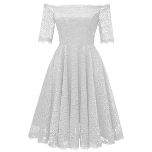 Off Shoulder Lace A-Line Dress With Half Sleeves #Lace #White #Off Shoulder #A-Line #Half Sleeves SA-BLL36133-1 Fashion Dresses and Midi Dress by Sexy Affordable Clothing