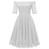 Off Shoulder Lace A-Line Dress With Half Sleeves #Lace #White #Off Shoulder #A-Line #Half Sleeves