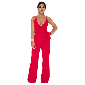 Straps Halter Women's Wide Leg Jumpsuits #Red #Straps #Deep-V SA-BLL55514-3 Women's Clothes and Jumpsuits & Rompers by Sexy Affordable Clothing