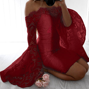 Occasional Off Shoulder Lace Dress with Wide Cuffs #Lace #Red #Off Shoulder SA-BLL36166-2 Fashion Dresses and Midi Dress by Sexy Affordable Clothing