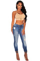 Denim Medium Wash Ripped Skinny Jeans  SA-BLL554 Women's Clothes and Jeans by Sexy Affordable Clothing
