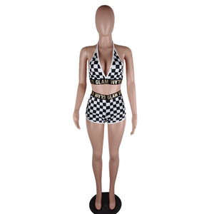 Plaid Square Print Two-piece Set #Two Piece #Print #Plaid SA-BLL2674-1 Sexy Clubwear and Pant Sets by Sexy Affordable Clothing