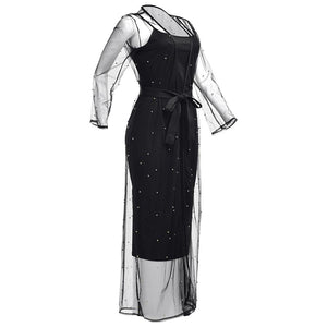Sexy U Neck See-Through Black Linen Mid Calf Dress #Midi Dress #Black SA-BLL362061 Fashion Dresses and Midi Dress by Sexy Affordable Clothing