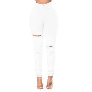 High Waist White Ripped Jeans #White #Jeans SA-BLL605 Women's Clothes and Jeans by Sexy Affordable Clothing