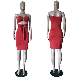Summer New Sexy Bare Shoulder Starppy Front Sexy Midi Dress #Strapless SA-BLL36231-1 Fashion Dresses and Midi Dress by Sexy Affordable Clothing