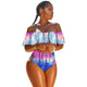 Ruffle Sleeve Off Shoulder Print Two-piece Swimwear #Off Shoulder #Two Piece #Print SA-BLL32617-1 Sexy Swimwear and Bikini Swimwear by Sexy Affordable Clothing