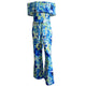 Blue Off Shoulder Floral Pattern Tie Waist Casual Jumpsuit #Off Shoulder #Printed SA-BLL55573 Women's Clothes and Jumpsuits & Rompers by Sexy Affordable Clothing