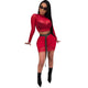 Sexy Solid Mesh Two Pieces Dress Without Belt #Red #Two Piece SA-BLL282437-2 Sexy Clubwear and Skirt Sets by Sexy Affordable Clothing