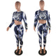 Animal Print Cut Out Crop And Long Pants #Long Sleeve #Two Piece #Round Neck SA-BLL2741-2 Sexy Clubwear and Pant Sets by Sexy Affordable Clothing