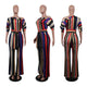 One Off Shoulder Print Colorful Striped Jumpsuits With Belt #One Shoulder #Striped SA-BLL55375-5 Women's Clothes and Jumpsuits & Rompers by Sexy Affordable Clothing