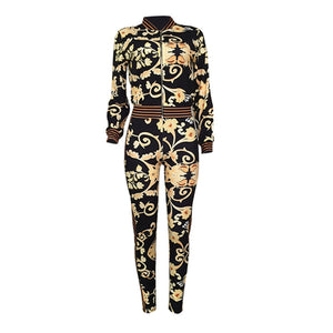 Black Cotton Euramerican Printed Blends Two-piece Pants Set #Two Piece #Zipper SA-BLL2706 Sexy Clubwear and Pant Sets by Sexy Affordable Clothing