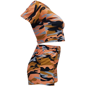 Camo Mix Shorts Set (Coral) #Two Piece #Camo SA-BLL282600-1 Sexy Clubwear and Pant Sets by Sexy Affordable Clothing