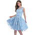 Charm Women Fashion Floral Embroidered Party Dress #Blue