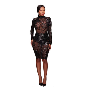 Caleb Black Sequins Semi-Sheer Open Back Dress #Midi Dress #Black SA-BLL2047-2 Fashion Dresses and Bodycon Dresses by Sexy Affordable Clothing