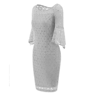 Hollow Out Plain Lace Bell Sleeve Bodycon Dress #Bodycon Dress #Grey #Lace Dress SA-BLL2037-3 Fashion Dresses and Bodycon Dresses by Sexy Affordable Clothing