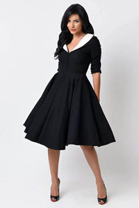 Unique Vintage 1950s Black & White Sleeved Eva Marie Swing Dress  SA-BLL36125-1 Fashion Dresses and Skater & Vintage Dresses by Sexy Affordable Clothing