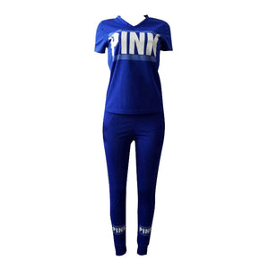 Short Sleeve Letters T-Shirt and Sports Pants #Blue #Two Piece SA-BLL28205-4 Sexy Clubwear and Pant Sets by Sexy Affordable Clothing