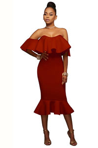 Off-The-Shoulder Ponti Midi Dress  SA-BLL36150-2 Fashion Dresses and Midi Dress by Sexy Affordable Clothing