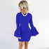 Solid Long Sleeve Knee-Length Dress #Mini Dress #Blue
