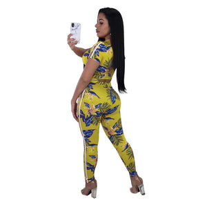 Casual Hooded Collar Floral Printed Two-Piece Pants Set #Short Sleeve #Two Piece #Hooded #Print SA-BLL282449-2 Sexy Clubwear and Pant Sets by Sexy Affordable Clothing