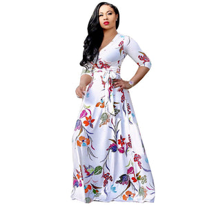 Half Sleeves Printed White Maxi Dress #Maxi Dress #White # SA-BLL5024 Fashion Dresses and Maxi Dresses by Sexy Affordable Clothing