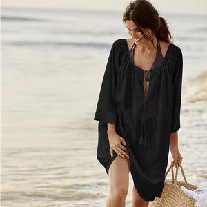 Cotton Loose Bikini Beach Blouse #Beach Dress #Black #Blouse SA-BLL3746-2 Sexy Swimwear and Cover-Ups & Beach Dresses by Sexy Affordable Clothing