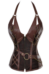 14 Steel Bone Steampunk Leather Corset with Thong