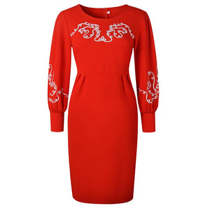 Indian Ropa Flower Long Sleeve Size Hip Dress #Print #Pop Sleeves #Pencil Dress SA-BLL51479-1 Fashion Dresses and Midi Dress by Sexy Affordable Clothing