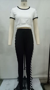 Black And White Sports Two Piece Set #Two Piece #Racing #Sports SA-BLL282520 Women's Clothes and Jumpsuits & Rompers by Sexy Affordable Clothing