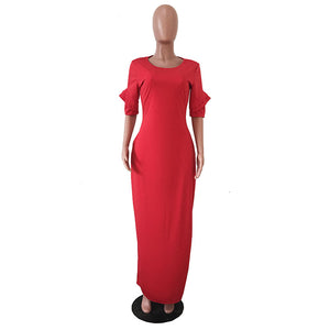 Leisure Round Neck Pocket Design Floor Length Dress #Round Neck #Half Sleeve #Pocket SA-BLL51388-3 Fashion Dresses and Maxi Dresses by Sexy Affordable Clothing