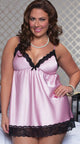Plus Size Satin and Lace Babydoll Set Pink  SA-BLP2316-2 Plus Size Clothing and Plus Size Lingerie by Sexy Affordable Clothing