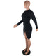 Black Asymmetrical Cotton Knee Length Dress #Long Sleeve #O Neck #Asymmetrical SA-BLL36263 Fashion Dresses and Midi Dress by Sexy Affordable Clothing