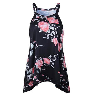 Ladies Floral Pattern Sleeveless Tee Shirt Vest Summer Beach #Printed SA-BLL402-1 Women's Clothes and Women's T-Shirts by Sexy Affordable Clothing