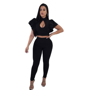 Kristine Ruffle Sleeve Pant Set #Black #Two Piece SA-BLL28164-1 Sexy Clubwear and Pant Sets by Sexy Affordable Clothing