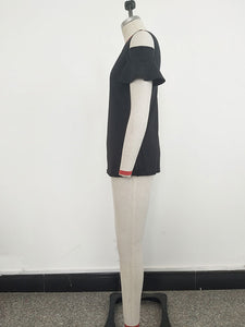 Cut-Out Shoulder Plain Blouse with Ruffle Cuffs #Ruffle #Cut-Out SA-BLL413-1 Women's Clothes and Blouses & Tops by Sexy Affordable Clothing