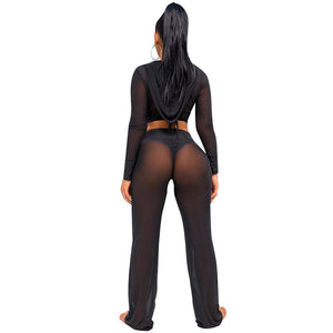 Cover Up High Waist Bottoms & Hooded Top #Black #Two Piece SA-BLL282430-3 Sexy Clubwear and Pant Sets by Sexy Affordable Clothing