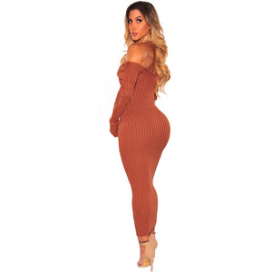 Caramel Ribbed Knit Long Sleeves Dress #Midi Dress #Caramel SA-BLL36131-3 Fashion Dresses and Midi Dress by Sexy Affordable Clothing