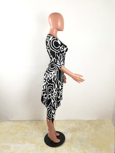 Black and White Printed Irregular Swallowtail Dress #Printed SA-BLL282615 Sexy Clubwear and Club Dresses by Sexy Affordable Clothing