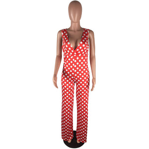 Polka V-neck Jumpsuit #V-Neck #Wide Leg #Polka SA-BLL55578 Women's Clothes and Jumpsuits & Rompers by Sexy Affordable Clothing