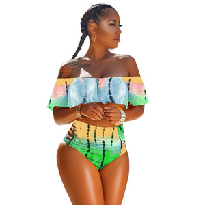 Ruffle Sleeve Off Shoulder Print Two-piece Swimwear #Off Shoulder #Two Piece #Print SA-BLL32617-2 Sexy Swimwear and Bikini Swimwear by Sexy Affordable Clothing