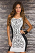 New Fashion Women Vintage Printed Dress Black and White Bodycon