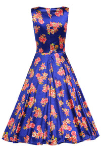 Blue Digital Floral Vintage Swing Dress