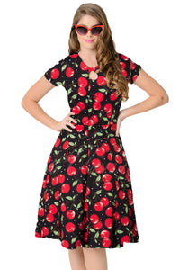 1950s Style Cherry Short Sleeves Swing Dress