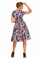 1950s Style Red Monochrome Floral Short Sleeves Swing Dress