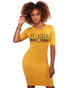 QUEEN Mustard Yellow Graphic Body-Con Dress #Bodycon Dress #Mini Dress #Yellow