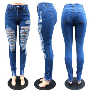 Denim Destroyed Ankle Length High Waist Skinny Jeans #Jeans SA-BLL582 Women's Clothes and Jeans by Sexy Affordable Clothing