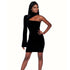 Black Bella Bell Sleeve Velvet Dress #One Shoulder