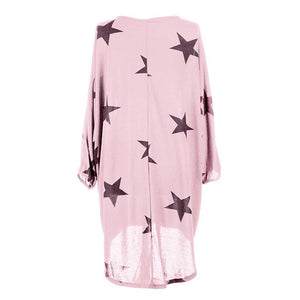 Quirky Batwing Long Sleeve Star Print Tunic Jumper Dress #Pink SA-BLL28238-2 Sexy Clubwear and Club Dresses by Sexy Affordable Clothing